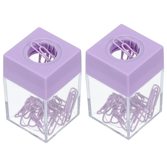 Uxcell Magnetic Paper Clip Holder, 2 Pcs Large Capacity Paper Clip Organizer for Desk, Purple