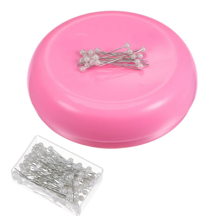 Magnetic Pin Cushion with 100pcs Plastic Head Pins, with Drawer, Pink