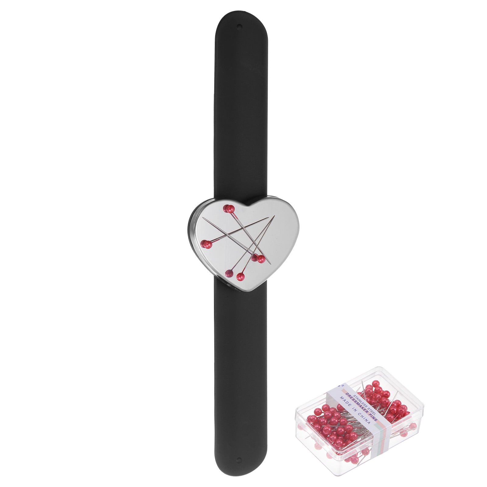 Magnetic Pin Cushion Wristband With 3 Pintail Combs - Sewing Wrist Organizer For Pins, Needles, Hair Styling (Rose Red)