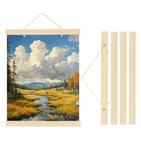 Uxcell Magnetic Poster Hanger Frame, 12 Inch Wide Hanging Kit, Wood color