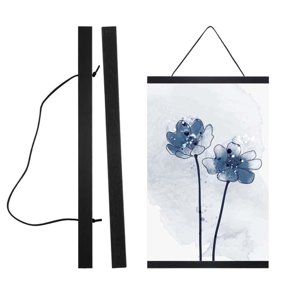 Uxcell Magnetic Poster Hanger Frame, 12" Wood Artwork Print Poster Hanger Frame Wooden Magnet Canvas for Prints Scroll Wall Art Photos Pictures Maps, Black