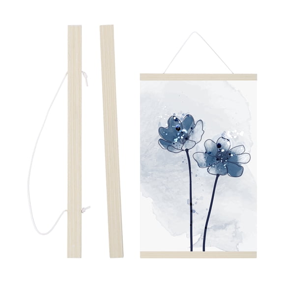 Uxcell Magnetic Poster Hanger Frame, 12" Wood Artwork Print Poster Hanger Frame Wooden Magnet Canvas for Prints Scroll Wall Art Photos Pictures Maps, Light Wood Color