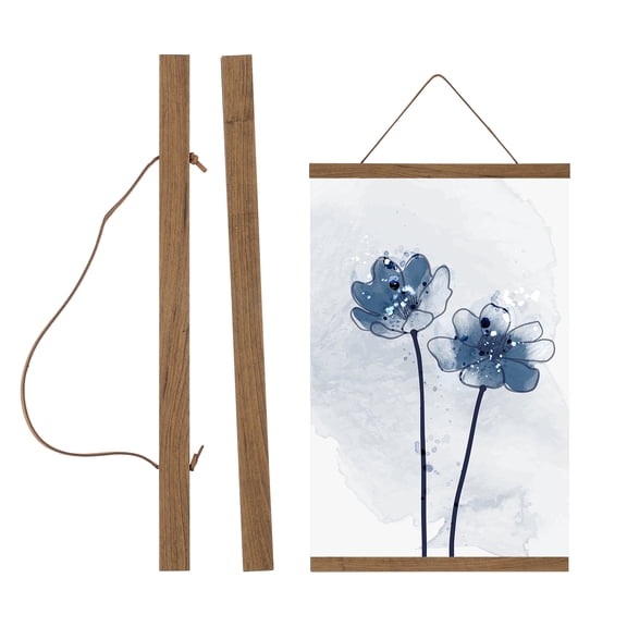 Uxcell Magnetic Poster Hanger Frame, 12" Wood Artwork Print Poster Hanger Frame Wooden Magnet Canvas for Prints Scroll Wall Art Photos Pictures Maps, Teak Color