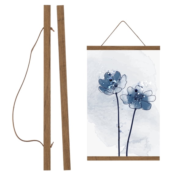 Uxcell Magnetic Poster Hanger Frame, 16" Wood Artwork Print Poster Hanger Frame Wooden Magnet Canvas for Prints Scroll Wall Art Photos Pictures Maps, Teak Color