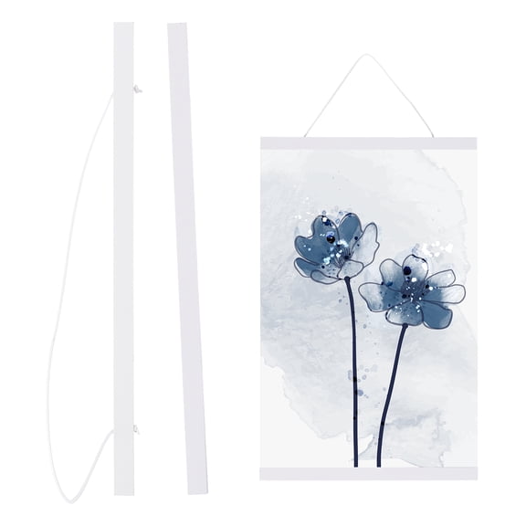 Uxcell Magnetic Poster Hanger Frame, 16" Wood Artwork Print Poster Hanger Frame Wooden Magnet Canvas for Prints Scroll Wall Art Photos Pictures Maps, White