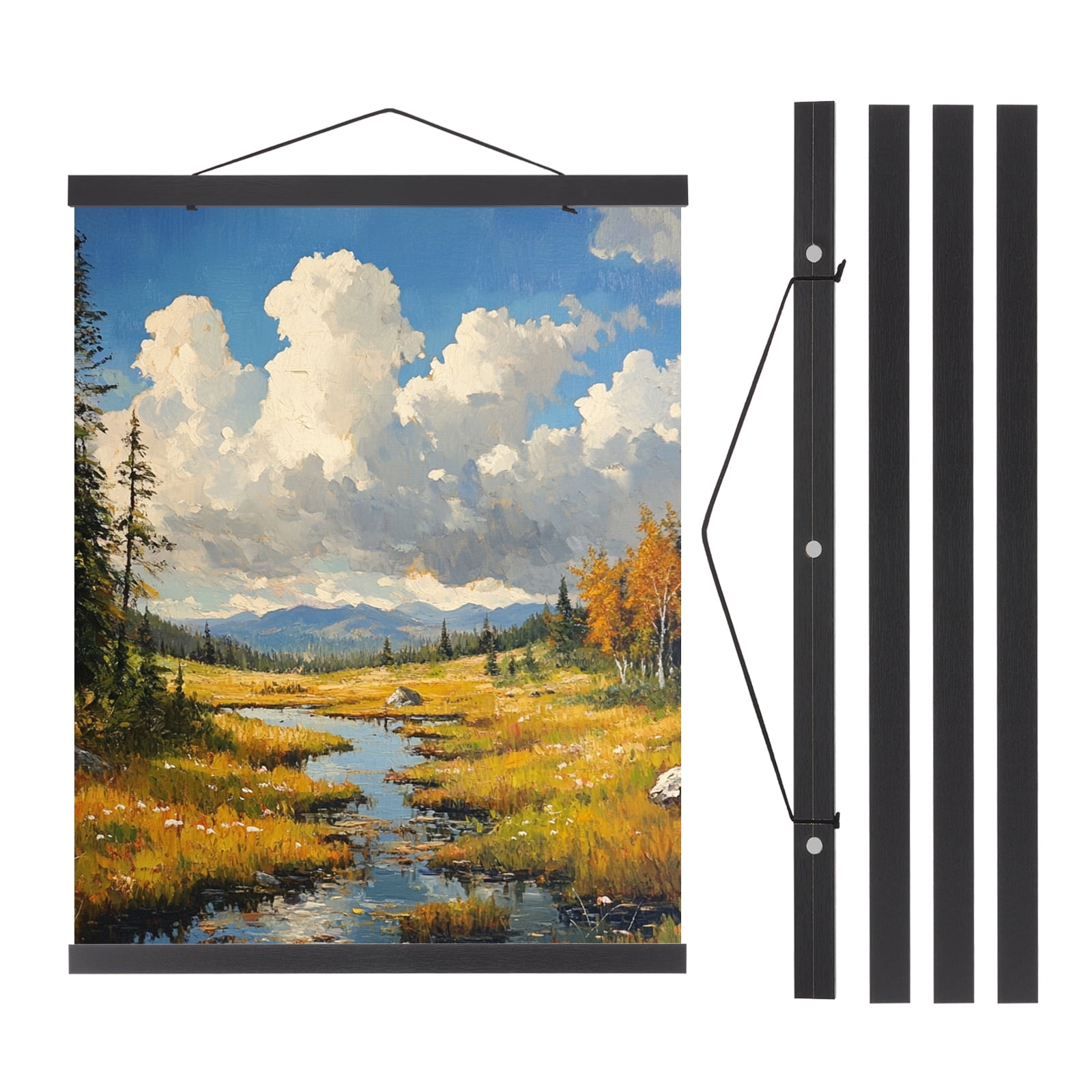 Uxcell 2 Set Magnetic Poster Hanger Frame, 20.07 inch Wide Hanging Kit, Black