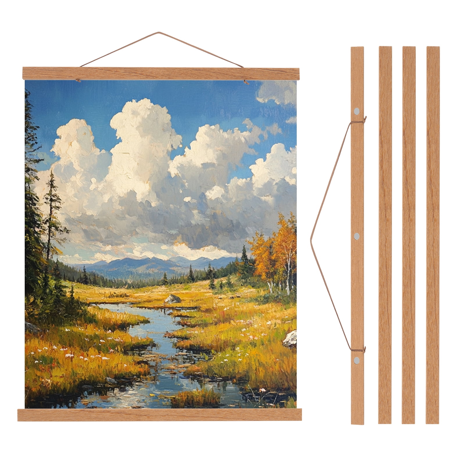 Uxcell 2 Set Magnetic Poster Hanger Frame, 20.07 inch Wide Hanging Kit, Brown