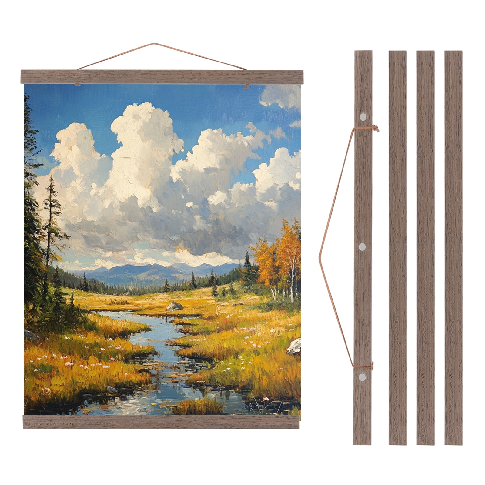 Uxcell 2 Set Magnetic Poster Hanger Frame, 20.07 inch Wide Hanging Kit, Dark Brown