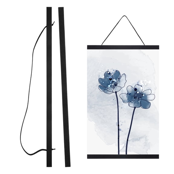 Uxcell Magnetic Poster Hanger Frame, 20" Wood Artwork Print Poster Hanger Frame Wooden Magnet Canvas for Prints Scroll Wall Art Photos Pictures Maps, Black