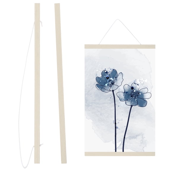 Uxcell Magnetic Poster Hanger Frame, 20" Wood Artwork Print Poster Hanger Frame Wooden Magnet Canvas for Prints Scroll Wall Art Photos Pictures Maps, Light Wood Color