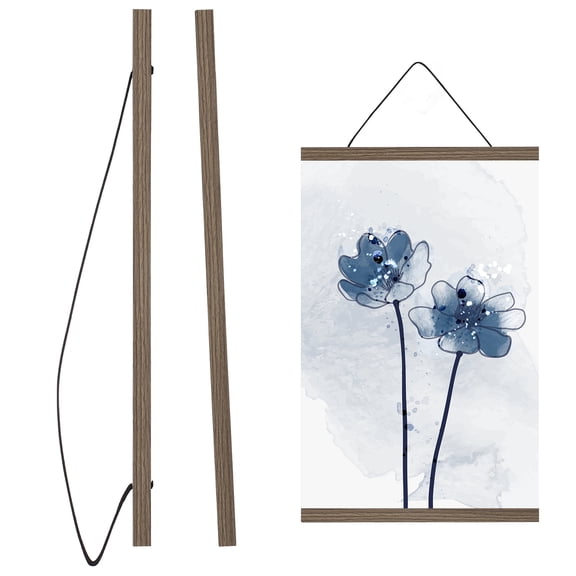 Uxcell Magnetic Poster Hanger Frame, 20" Wood Artwork Print Poster Hanger Frame Wooden Magnet Canvas for Prints Scroll Wall Art Photos Pictures Maps, Walnut Brown