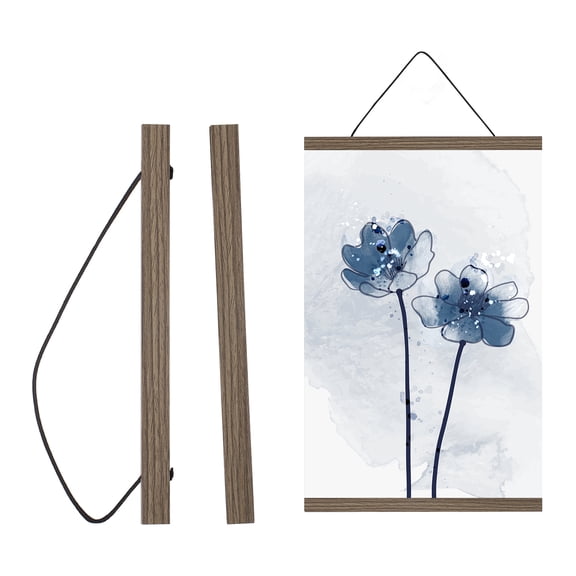 Uxcell Magnetic Poster Hanger Frame, 8" Wood Artwork Print Poster Hanger Frame Wooden Magnet Canvas for Prints Scroll Wall Art Photos Pictures Maps, Walnut Brown