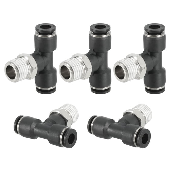 Uxcell Male Branch Tee 1/4 Inch Tube OD x 1/4MNPT Thread Push to Connect Fittings 5 Pack