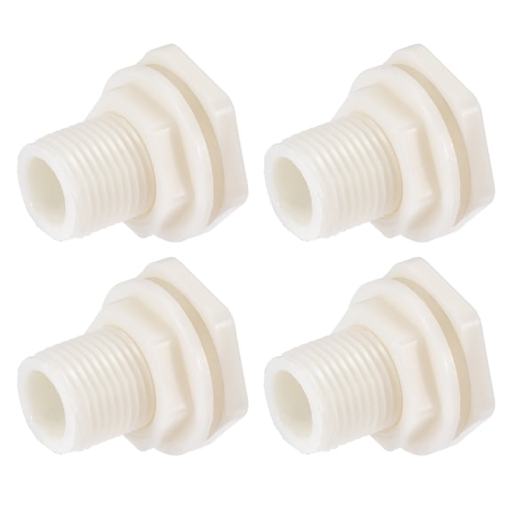 Uxcell Male Pipe Fitting ABS Plastic Bulkhead Fitting with Silicone Gasket White G1/2 4