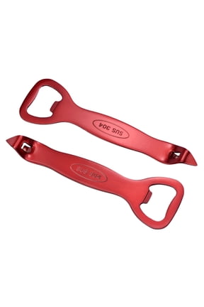 Manual Bottle Opener, 2Pcs Stainless Steel Church Key Can Opener Portable Punch Bottle Cap Remover Vial Breaker Tool for Kitchen Party Home Beverage Beer Soda Cans, Red