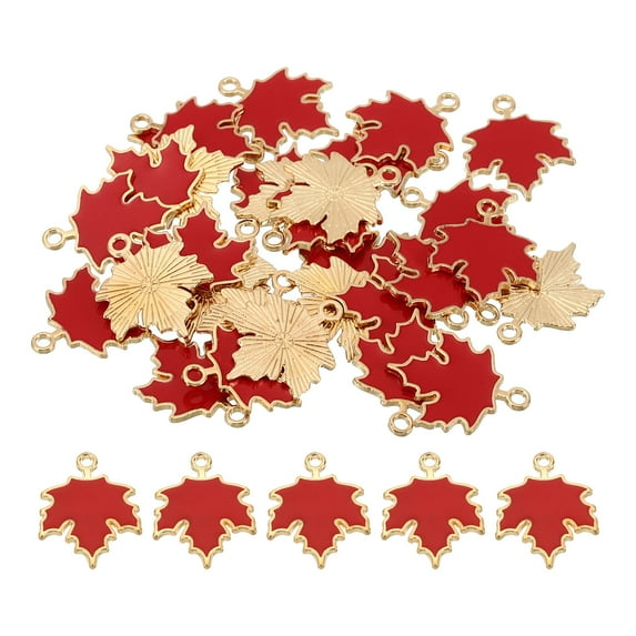 Uxcell Maple Leaf Pendants, 30 Pack Enamel Tree Leaf Beads Metal Leaves Charm for Jewelry Making, Red