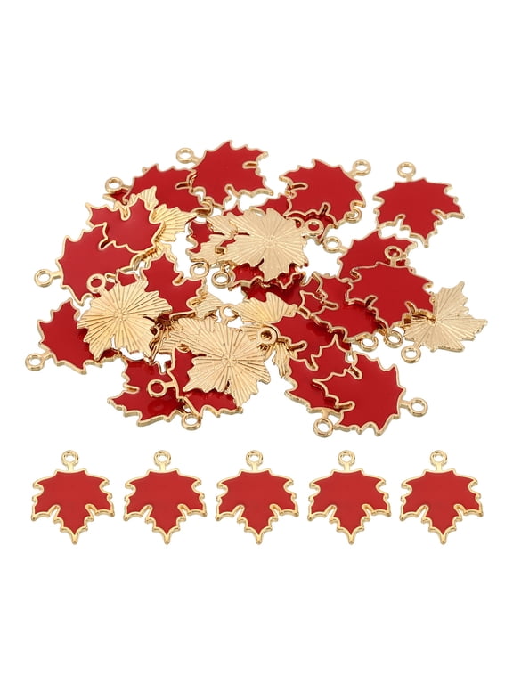 Maple Leaf Pendants, 30 Pack Enamel Tree Leaf Beads Metal Leaves Charm for Jewelry Making, Red