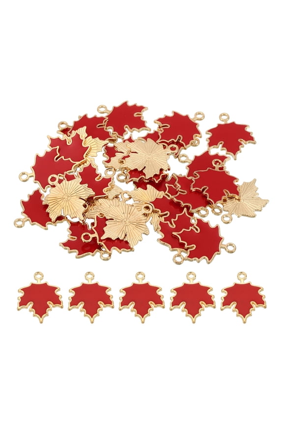 Maple Leaf Pendants, 30 Pack Enamel Tree Leaf Beads Metal Leaves Charm for Jewelry Making, Red