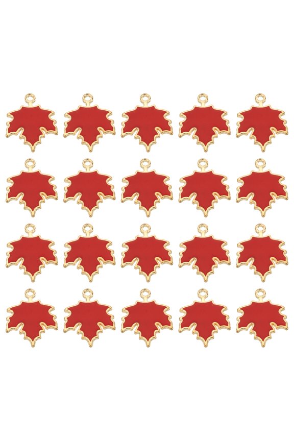 Maple Leaf Pendants, 60 Pack Enamel Tree Leaf Beads Metal Leaves Charm for Jewelry Making, Red