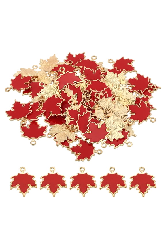Maple Leaf Pendants, 60 Pack Enamel Tree Leaf Beads Metal Leaves Charm for Jewelry Making, Red