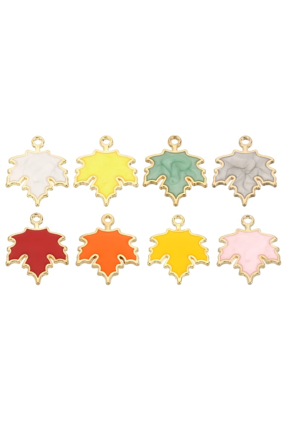 Maple Leaf Pendants Enamel Tree Leaf Beads Metal Leaves Charm for Jewelry Making, 40 Pack