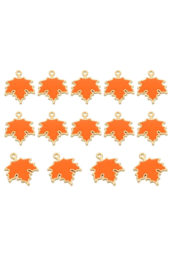 Maple Leaf Pendants Enamel Tree Leaf Beads Metal Leaves Charm for Jewelry Making, Orange 40 Pack