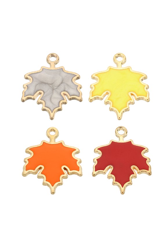 Maple Leaf Pendants Enamel Tree Leaf Beads Metal Leaves Charm for Jewelry Making, Orange Red Grey Yellow 40 Pack