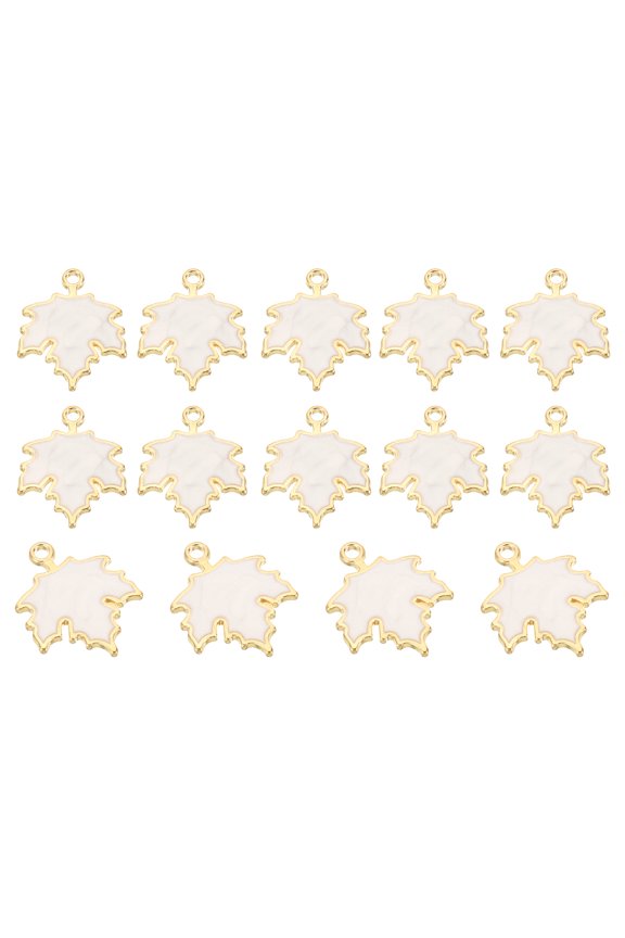 Maple Leaf Pendants Enamel Tree Leaf Beads Metal Leaves Charm for Jewelry Making, White 40 Pack