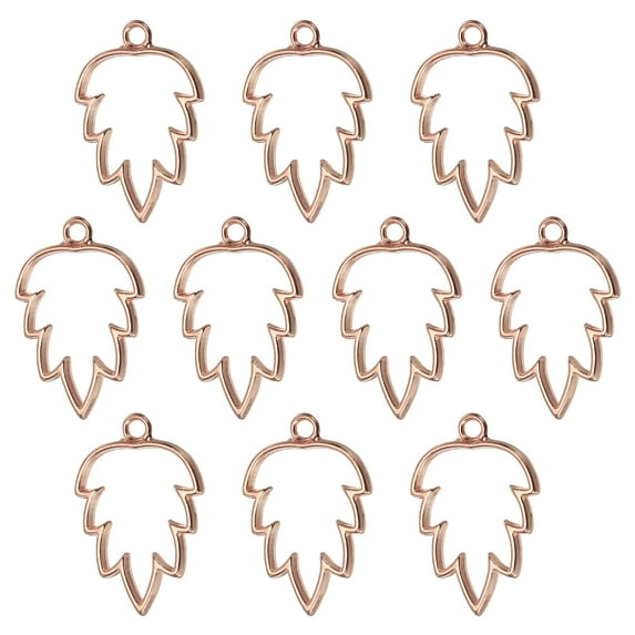 Uxcell Maple Leaf Shaped Alloy Open Back Bezel Pendants DIY Hollow Resin Frame, Rose Gold 10 Pack