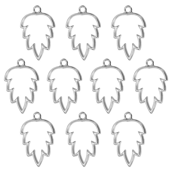 Uxcell Maple Leaf Shaped Alloy Open Back Bezel Pendants DIY Hollow Resin Frame, Silver Tone 20 Pack