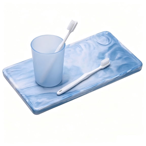 Uxcell Marble Ceramic Tray 8.1x3.7 Inch, Rectangular Glazed Surface Bathroom Vanity Tray, Waterproof Makeup Jewelry Organizer for Bedroom Dresser, Countertop Display, Blue