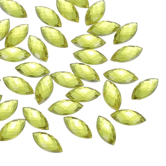 Uxcell Marquise Gems, 40 Pcs 15x7mm Acrylic Rhinestones Flat Back Navette Horse Eye Crystal Gems,Lemon Yellow
