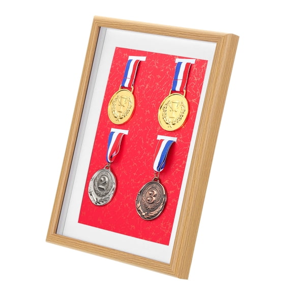 Uxcell Medal Display Case, 2 Medal Display Frame Medal Shadow Box Sports Medal Display Picture Frame Red Base Poplar