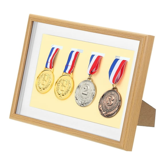Uxcell Medal Display Case, 4 Medal Resin Display Frame Shadow Box Sports Medal, Poplar