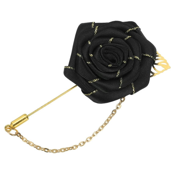 Uxcell Men Cloth Gold Trim Rose Flower Pin, Suit Lapel Stick, Handmade Boutonnieres, Black 1 Pcs