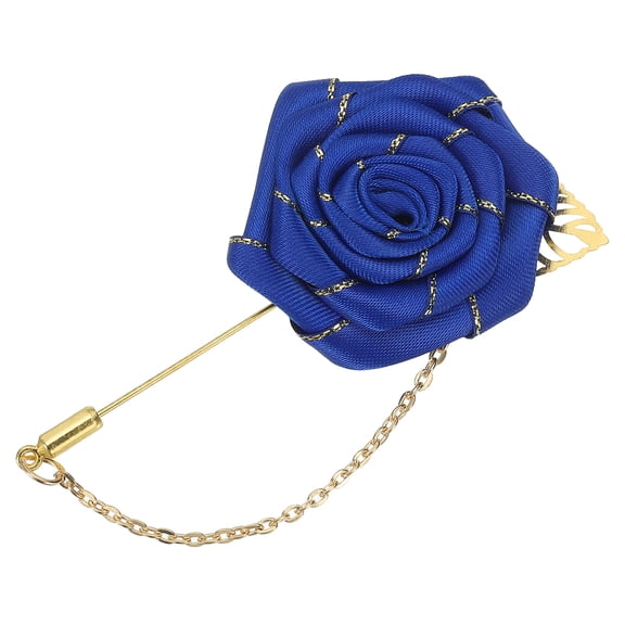 Uxcell Men Cloth Gold Trim Rose Flower Pin, Suit Lapel Stick, Handmade Boutonnieres, Sapphire Blue 1 Pcs