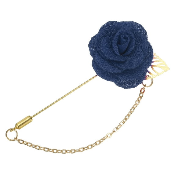 Uxcell Men Cloth Rose Flower Pin, Suit Lapel Stick Boutonnieres, Navy Blue 1 Pcs