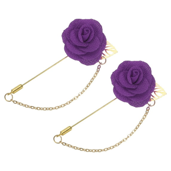 Uxcell Men Cloth Rose Flower Pin, Suit Lapel Stick Boutonnieres, Purple 2 Pcs