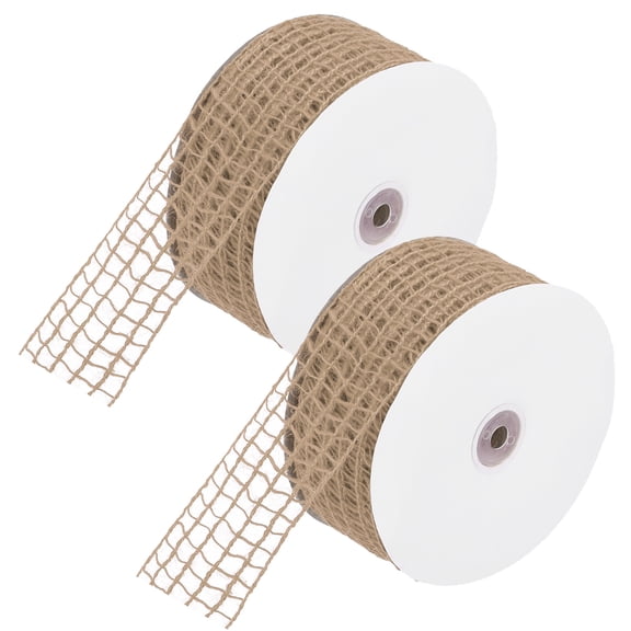 Uxcell Mesh Burlap Wired Ribbon, 2.5 Inch x 30 Yard Natural Jute Fabric Ribbons for Christmas Halloween Party Weddings DIY Crafts Khaki 2 Pcs