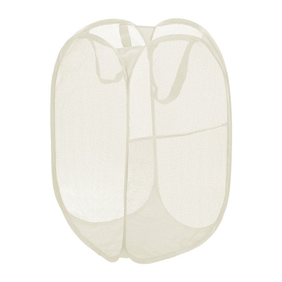Uxcell Mesh Laundry Basket Collapsible Hamper with Handles for Laundry Room, Beige