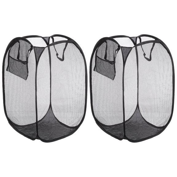 Uxcell Mesh Laundry Basket Collapsible Hamper with Handles for Laundry Room, Black 2 Pcs