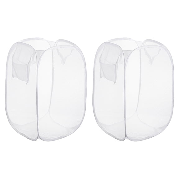 Uxcell Mesh Laundry Basket Collapsible Hamper with Handles for Laundry Room, White 2 Pcs