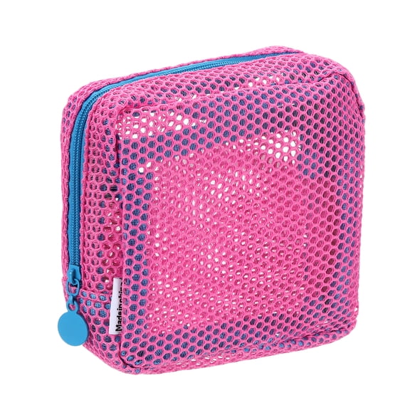 Uxcell Mesh Makeup Bag, 4.7" Portable Mesh Cosmetic Bag, Cute Mini Travel Toiletry Pouch with Colored Zipper for Travel, Daily Accessories Organizer, Purse, Rose Red