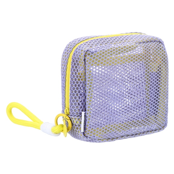 Uxcell Mesh Makeup Bag, 4.7" Portable Mesh Cosmetic Bag with Strap, Cute Mini Travel Toiletry Pouch with Colored Zipper for Travel, Daily Accessories Organizer, Purse, Purple
