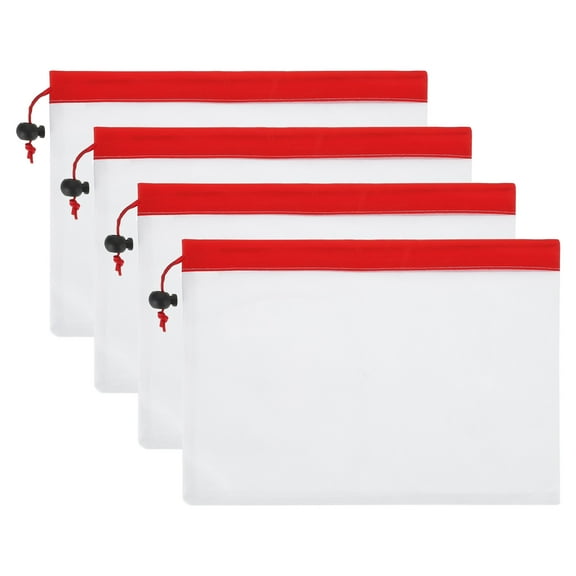 Uxcell Mesh Produce Bags, 4 Pack 12x8 Inch Reusable Produce Bag Drawstring Washable See-Through Grocery Bags, Red