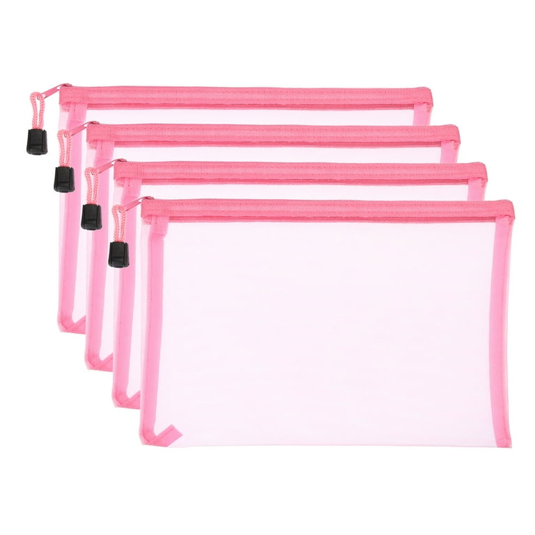 Uxcell Mesh Zipper Bags, A6 Travel Cases Nylon Makeup Pouches, Pink 4 Pack  
