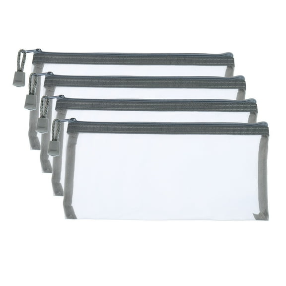 Uxcell Mesh Zipper Bags, B6 Travel Cases Nylon Makeup Pouches, Gray 4 Pack