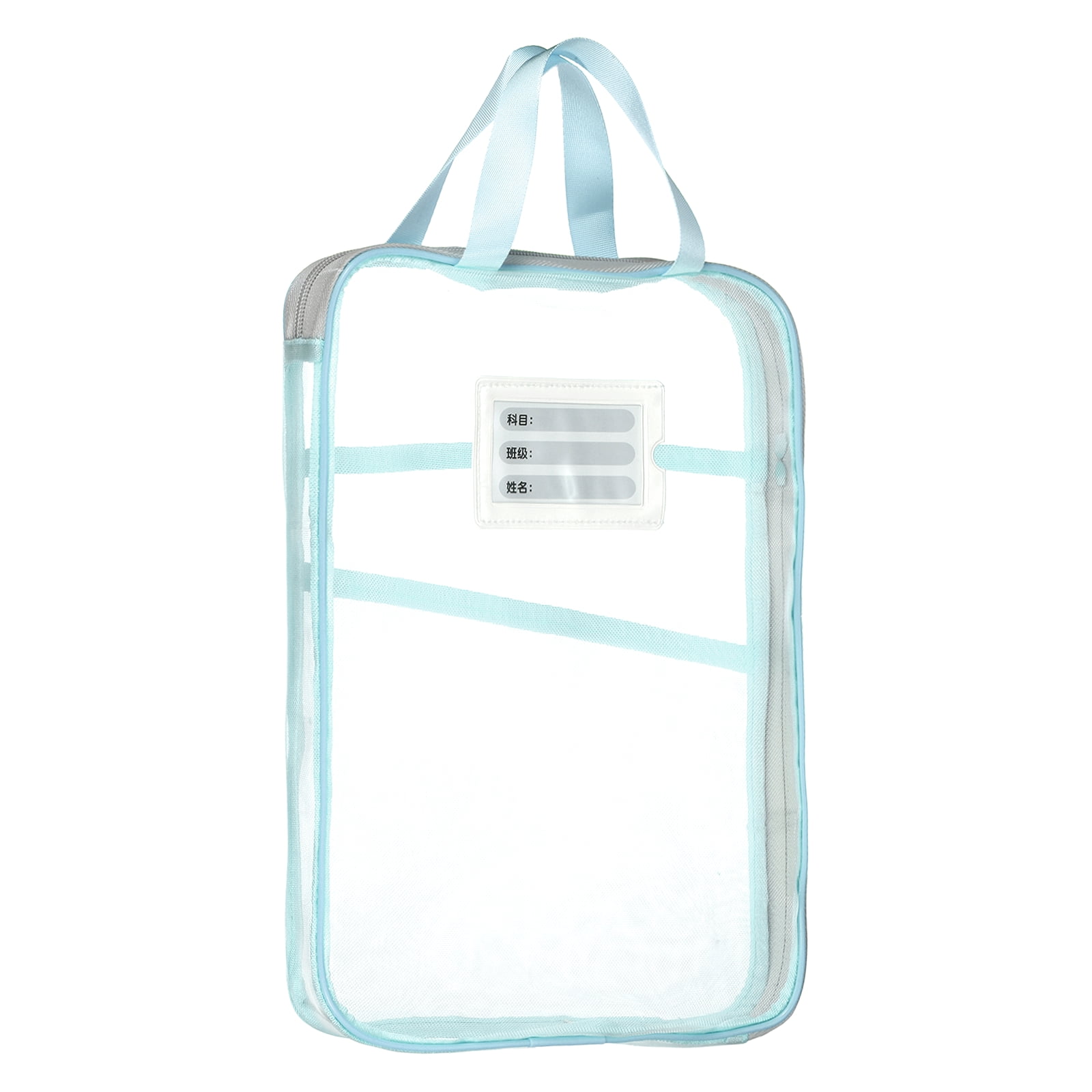 Uxcell Mesh Zipper Pouch, 12.4x9.3" Transparent File Bag Pouch Multi-layer A4 Size Document Bag Organizer with Handle and Support Rod for Office Home Educational, Blue