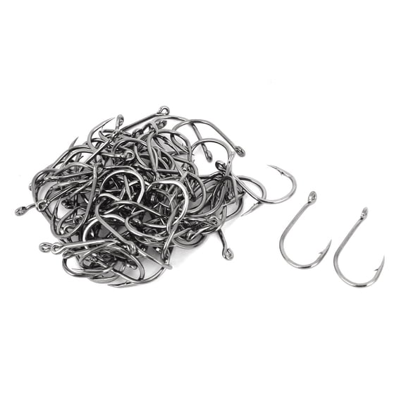 Uxcell Metal Barbed Eyelet End Fishhook Fishing Hooks 7# Dark Gray 100 Pcs