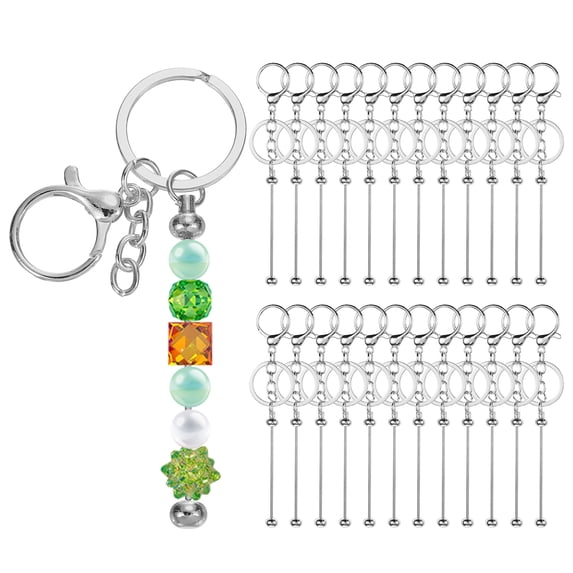 Uxcell Metal Beadable Keychains Bars with Lobster Hook Silver Plating